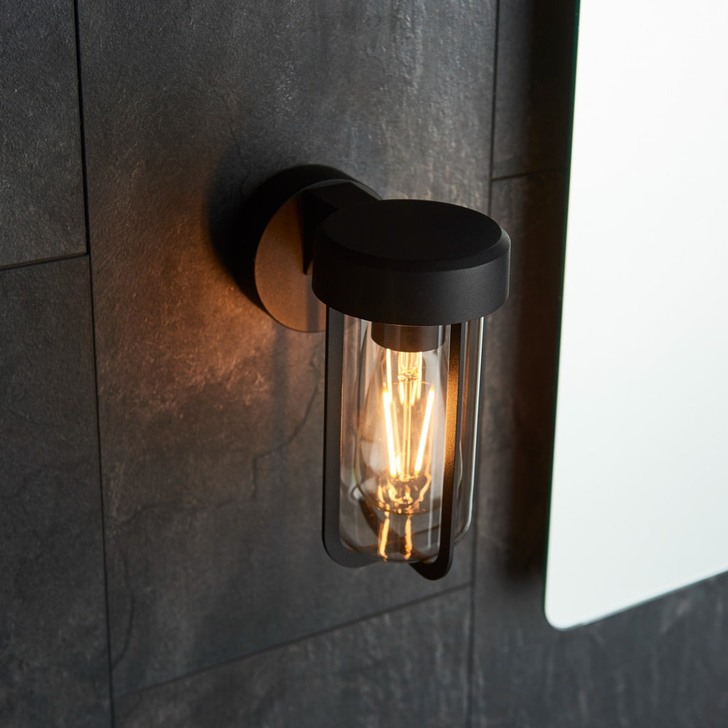 Novena Medon 1 Light Outdoor Wall Light Clear Glass in Matt Black Finish
