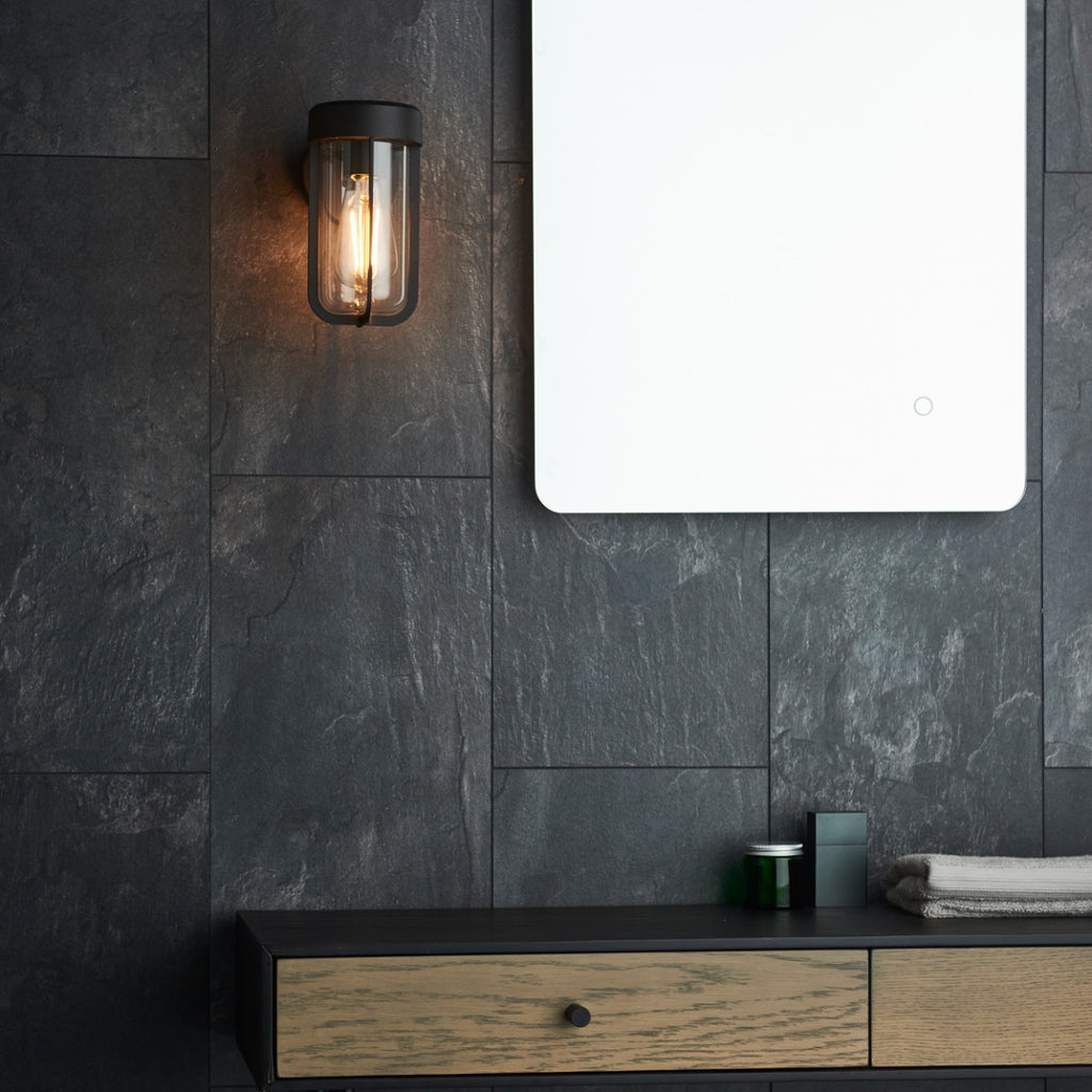 Novena Medon 1 Light Outdoor Wall Light Clear Glass in Matt Black Finish