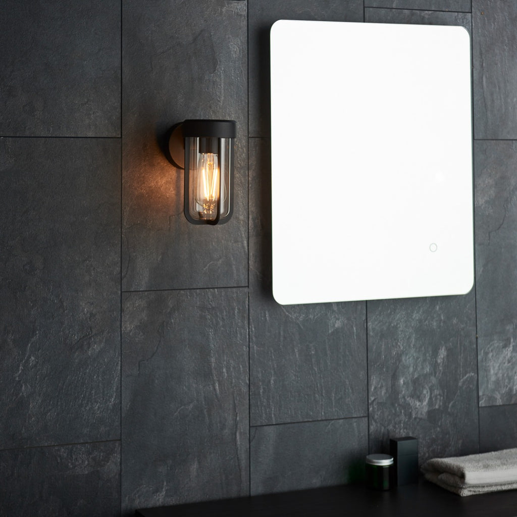 Novena Medon 1 Light Outdoor Wall Light Clear Glass in Matt Black Finish