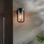 Novena Medon 1 Light Outdoor Wall Light Clear Glass in Matt Black Finish