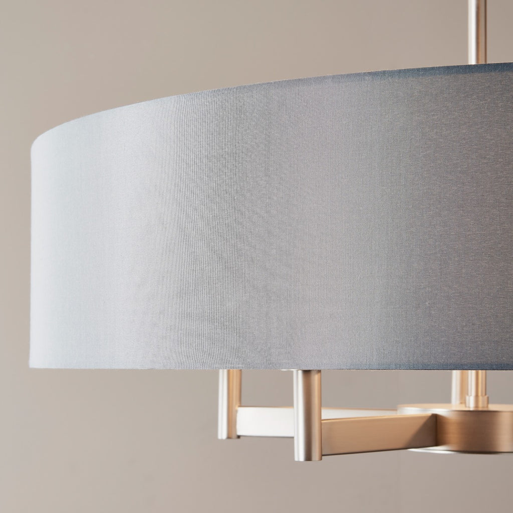 Novena Medos 5 Light Pendant Light Matt Nickel Plate Grey Fabric
