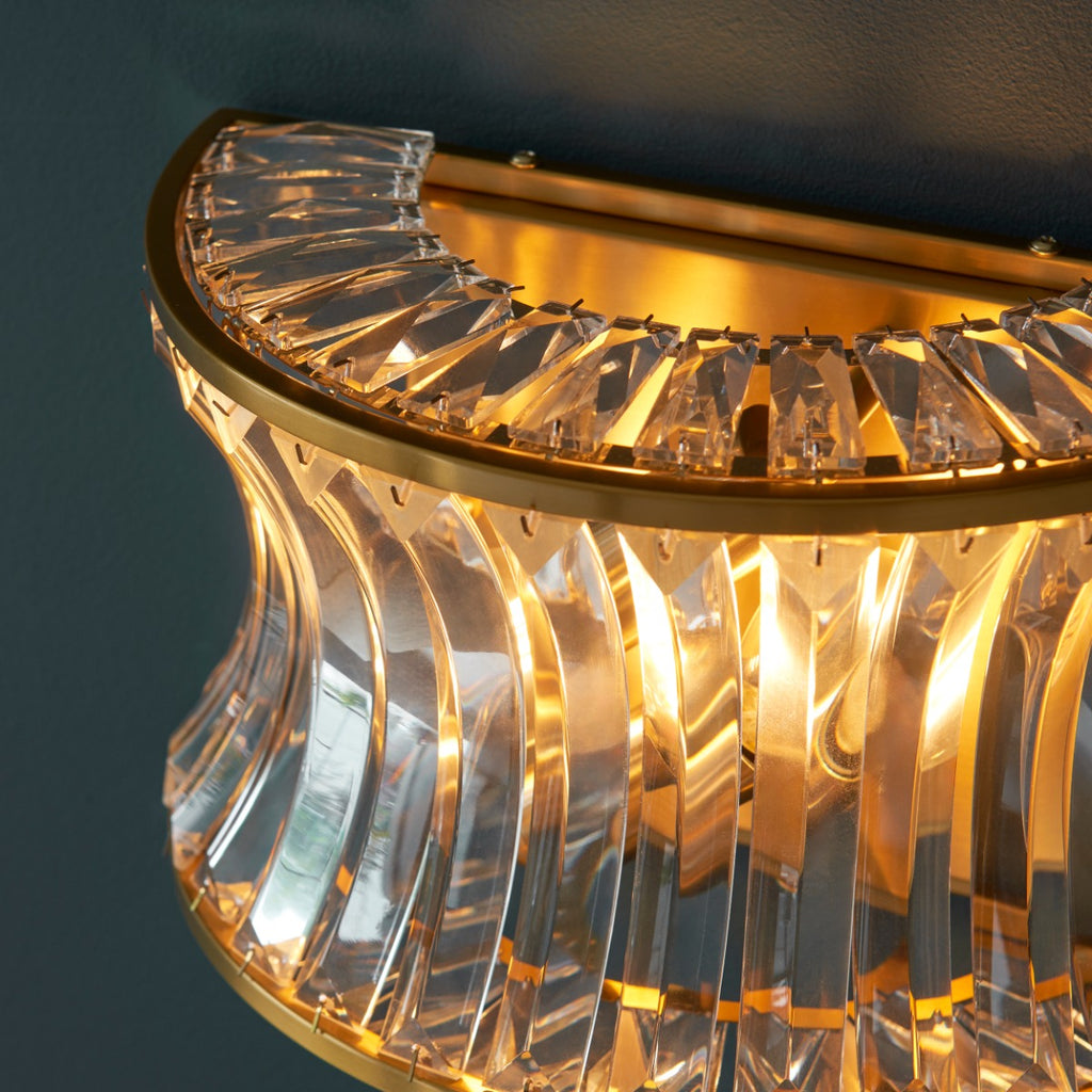 Novena Nava 2 Light Wall Light with Crystal and Clear Glass in Warm Brass