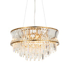 Novena Nava 9 Light Pendant Light with Crystal and Clear Glass in Warm Brass Plate