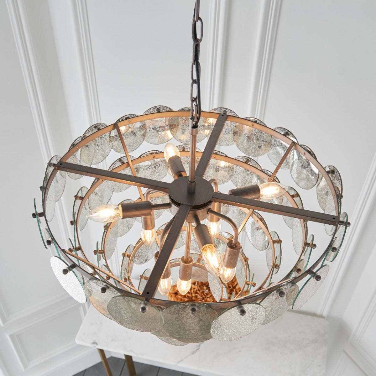 Novena Noura 9 Light Pendant Light Mercury Glass Antique Silver Paint