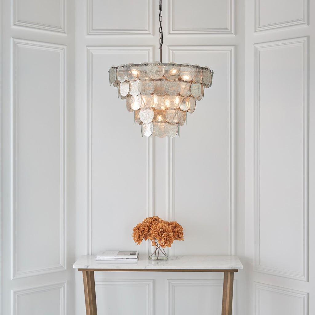 Novena Noura 9 Light Pendant Light Mercury Glass Antique Silver Paint