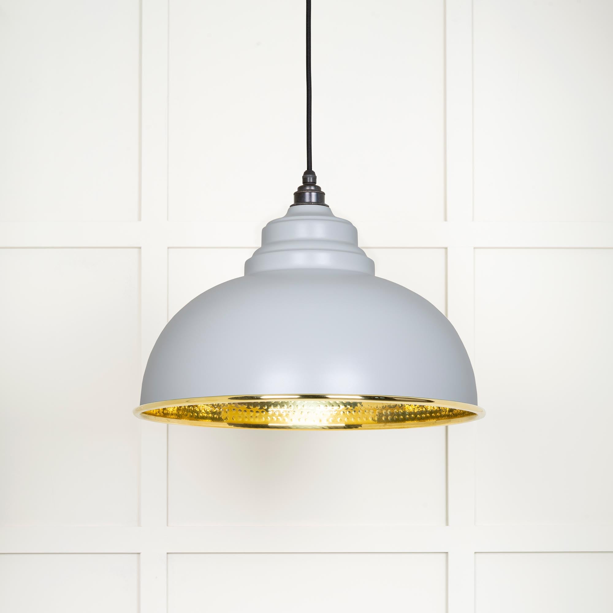 Novena Oakley Park Hammered Brass Pendant Light in Birch