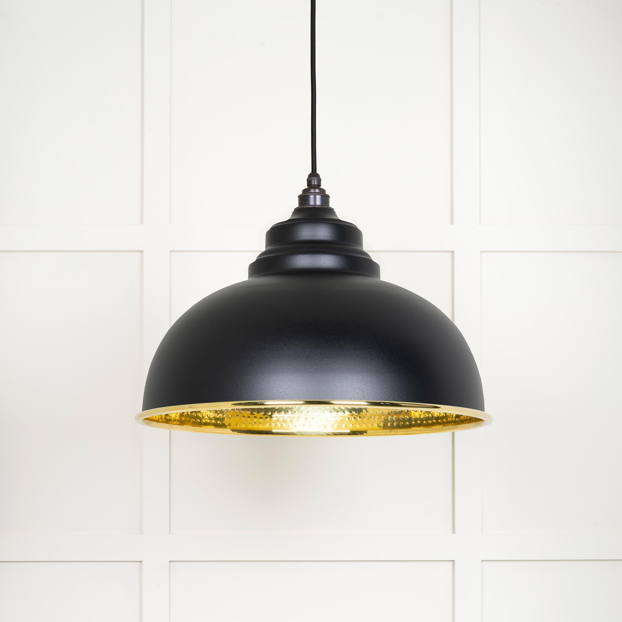 Novena Oakley Park Hammered Brass Pendant Light in Elan Black