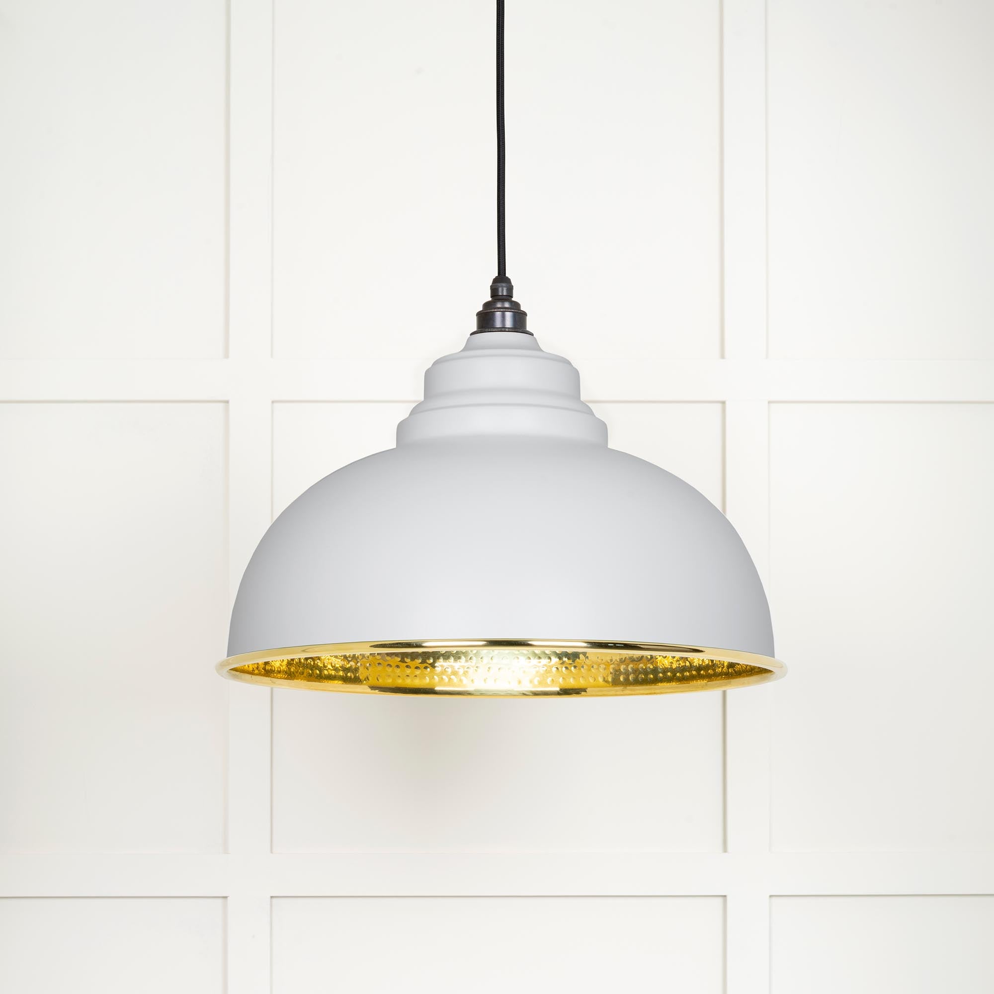 Novena Oakley Park Hammered Brass Pendant Light in Flock
