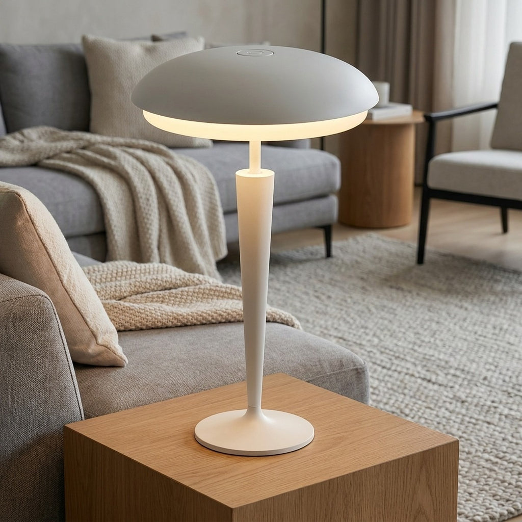 Novena Onice Cordless Rechargeable Table Lamp with Beechwood Stem, White