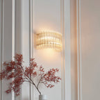 Novena Pourtel 2 Light Wall Light in Brushed Aged Brass with Clear Glass Shade