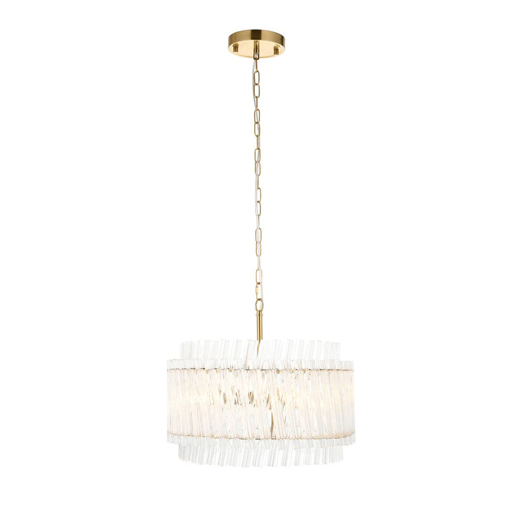 Novena Pourtel 3 Light Pendant in Brushed Aged Brass with Clear Glass Rod Shades