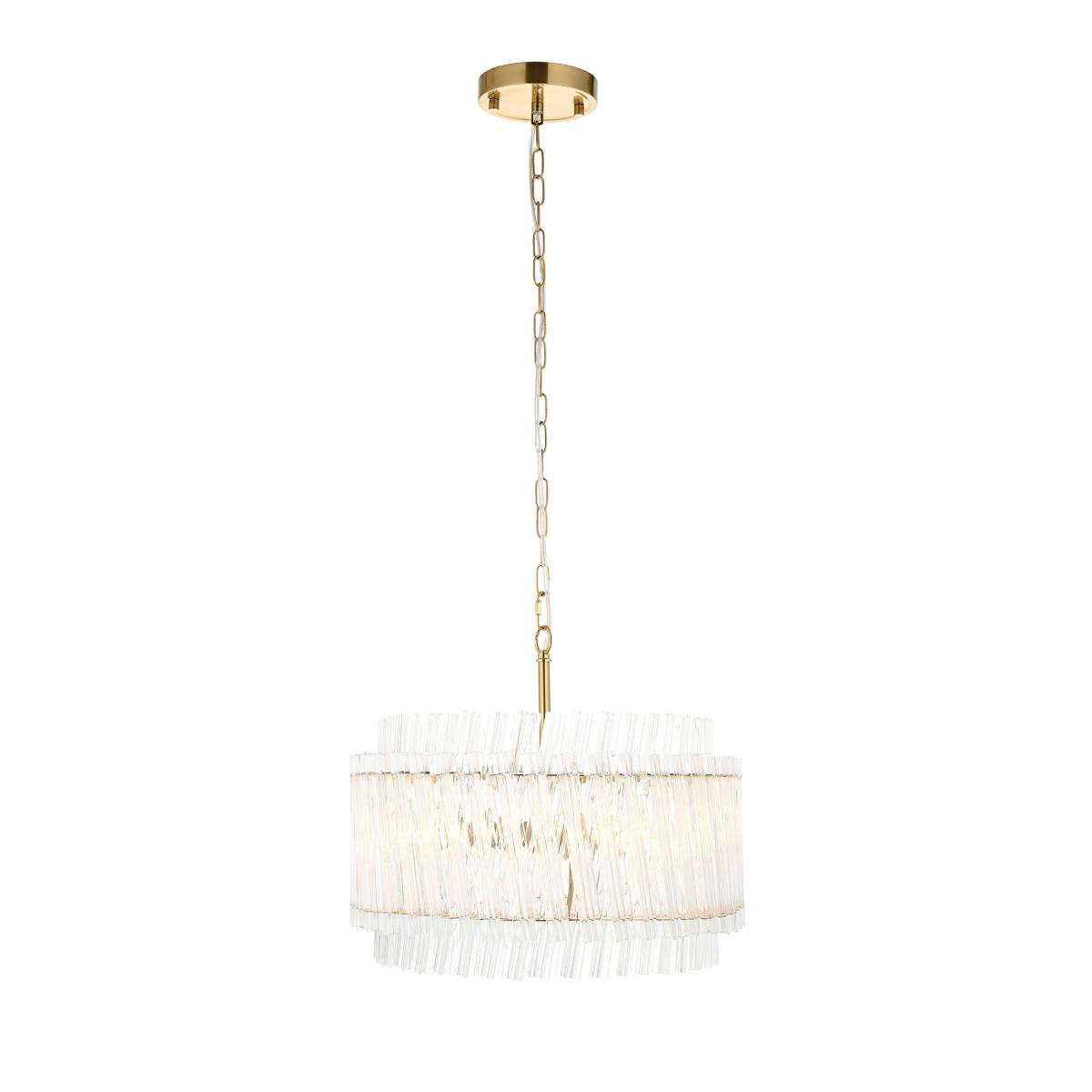 Novena Pourtel 3 Light Pendant in Brushed Aged Brass with Clear Glass Rod Shades