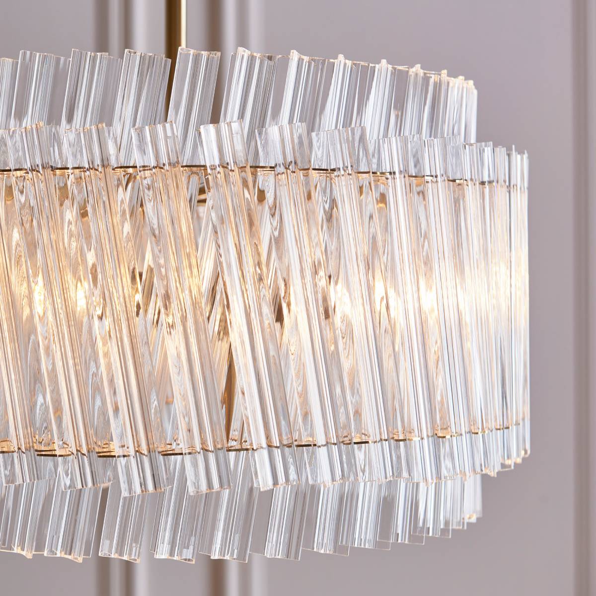 Novena Pourtel 3 Light Pendant in Brushed Aged Brass with Clear Glass Rod Shades