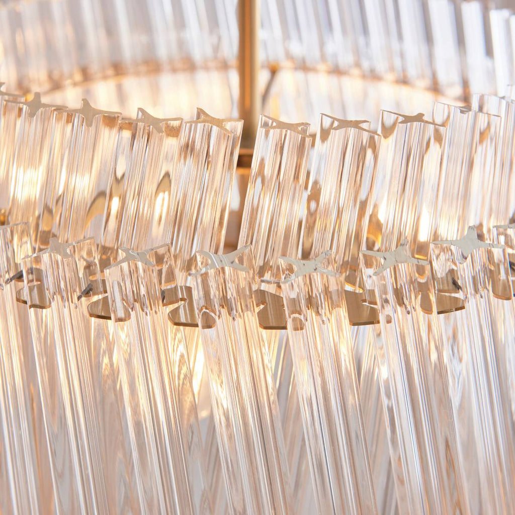 Novena Pourtel 3 Light Pendant in Brushed Aged Brass with Clear Glass Rod Shades