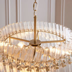 Novena Pourtel 3 Light Pendant in Brushed Aged Brass with Clear Glass Rod Shades