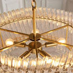 Novena Pourtel 5 Light Pendant in Brushed Aged Brass with Clear Glass Shade
