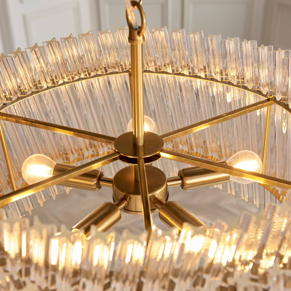 Novena Pourtel 5 Light Pendant in Brushed Aged Brass with Clear Glass Shade