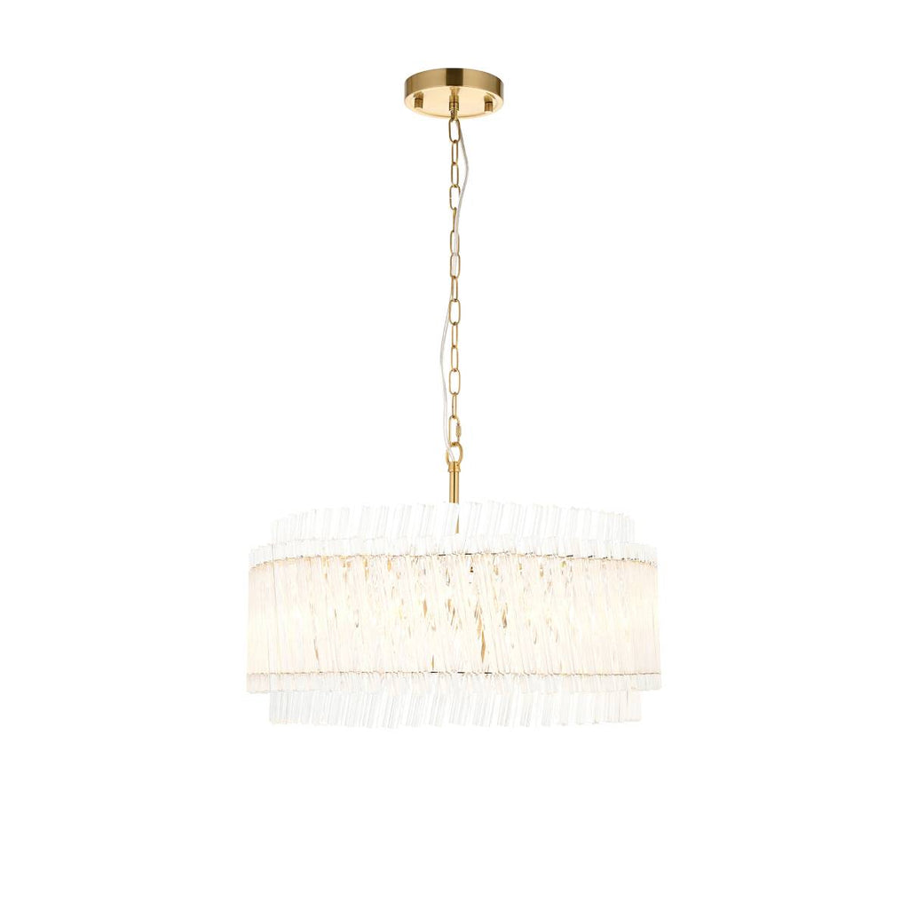 Novena Pourtel 5 Light Pendant in Brushed Aged Brass with Clear Glass Shade