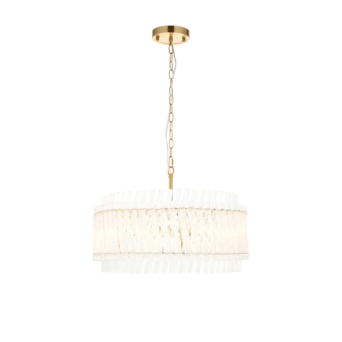 Novena Pourtel 5 Light Pendant in Brushed Aged Brass with Clear Glass Shade