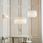 Novena Pourtel 5 Light Pendant in Brushed Aged Brass with Clear Glass Shade