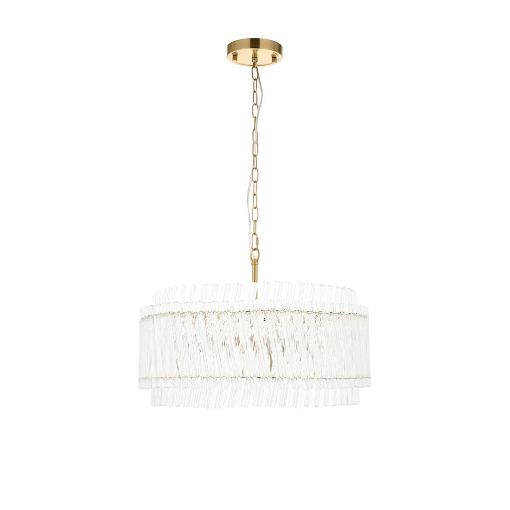 Novena Pourtel 5 Light Pendant in Brushed Aged Brass with Clear Glass Shade