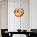 Novena Prados 6 Light Pendant Light Antique Gold Clear Amber Glass