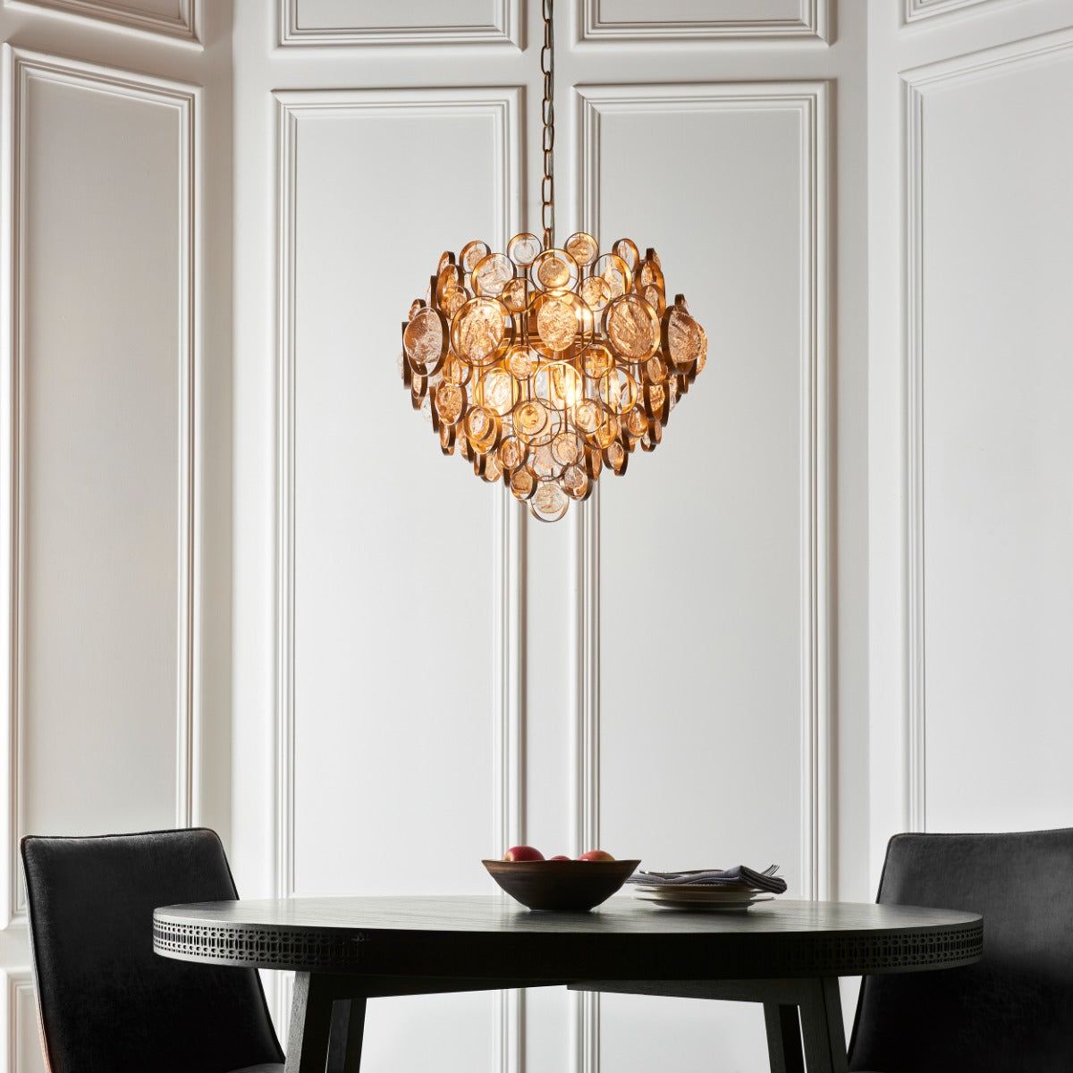 Novena Prados 6 Light Pendant Light Antique Gold Clear Amber Glass