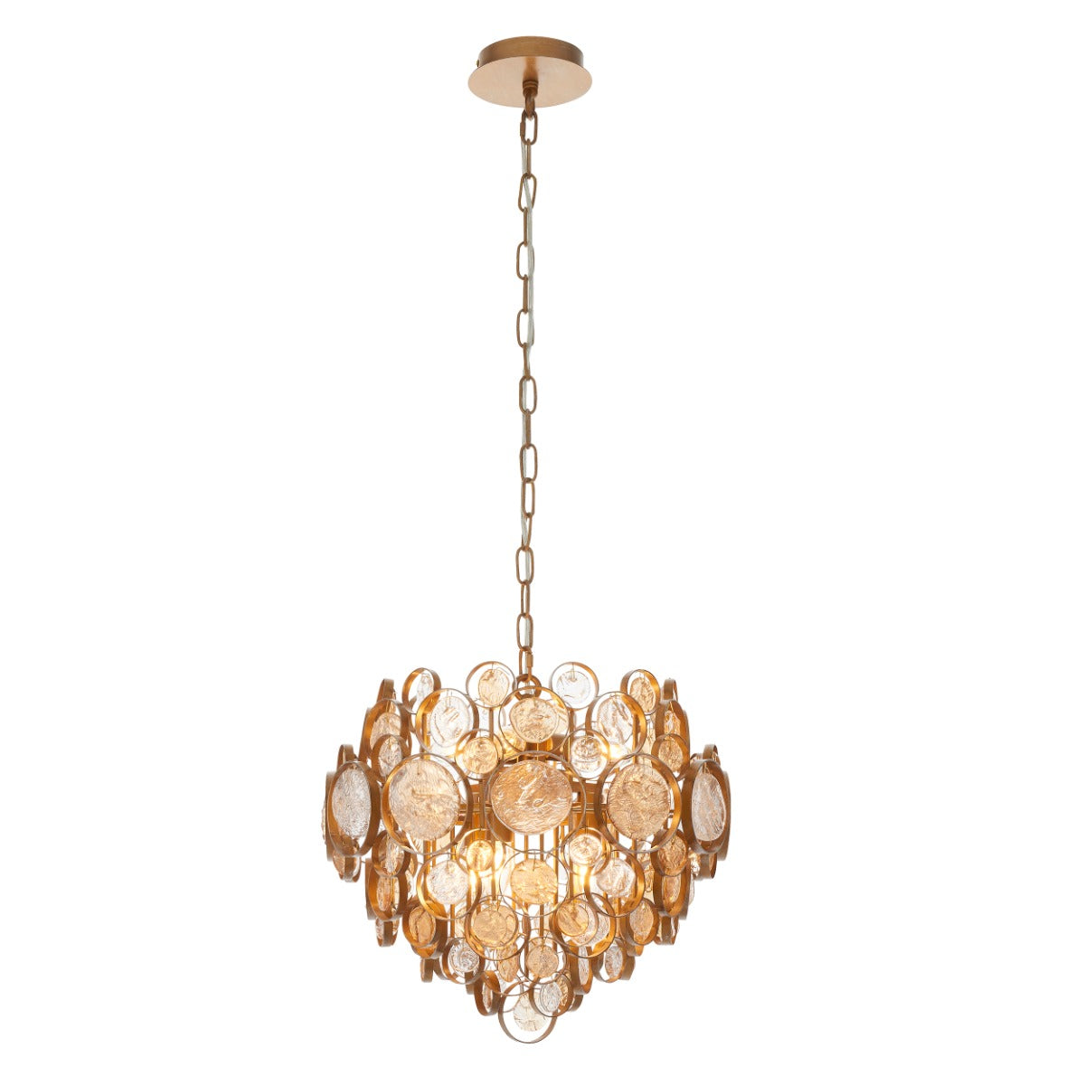 Novena Prados 6 Light Pendant Light Antique Gold Clear Amber Glass