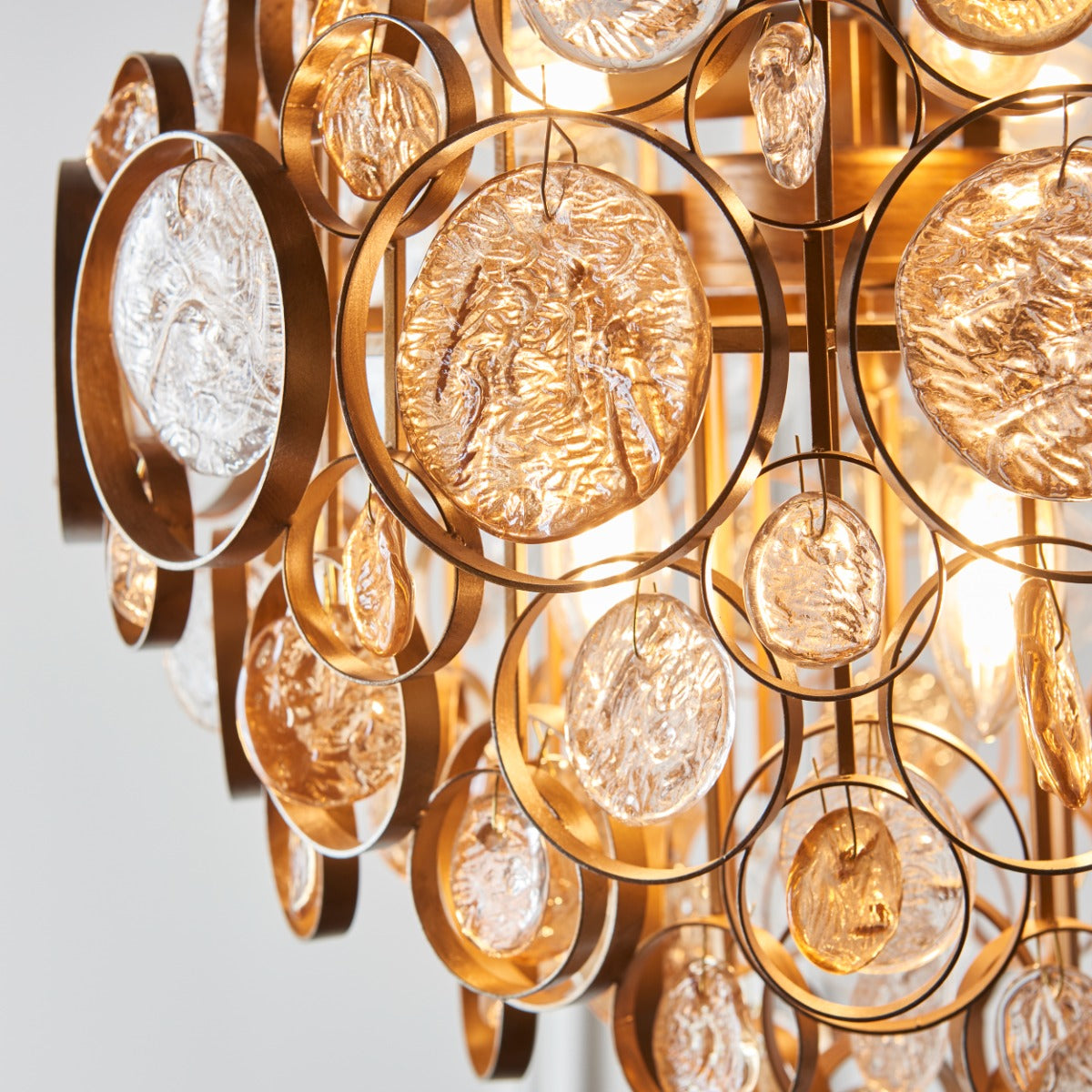 Novena Prados 6 Light Pendant Light Antique Gold Clear Amber Glass