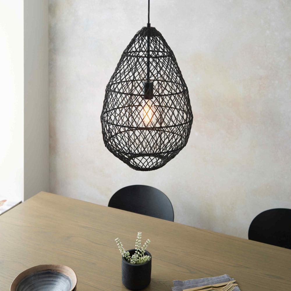 Novena Puente Single Pendant Light with Handmade Black Rattan Shade