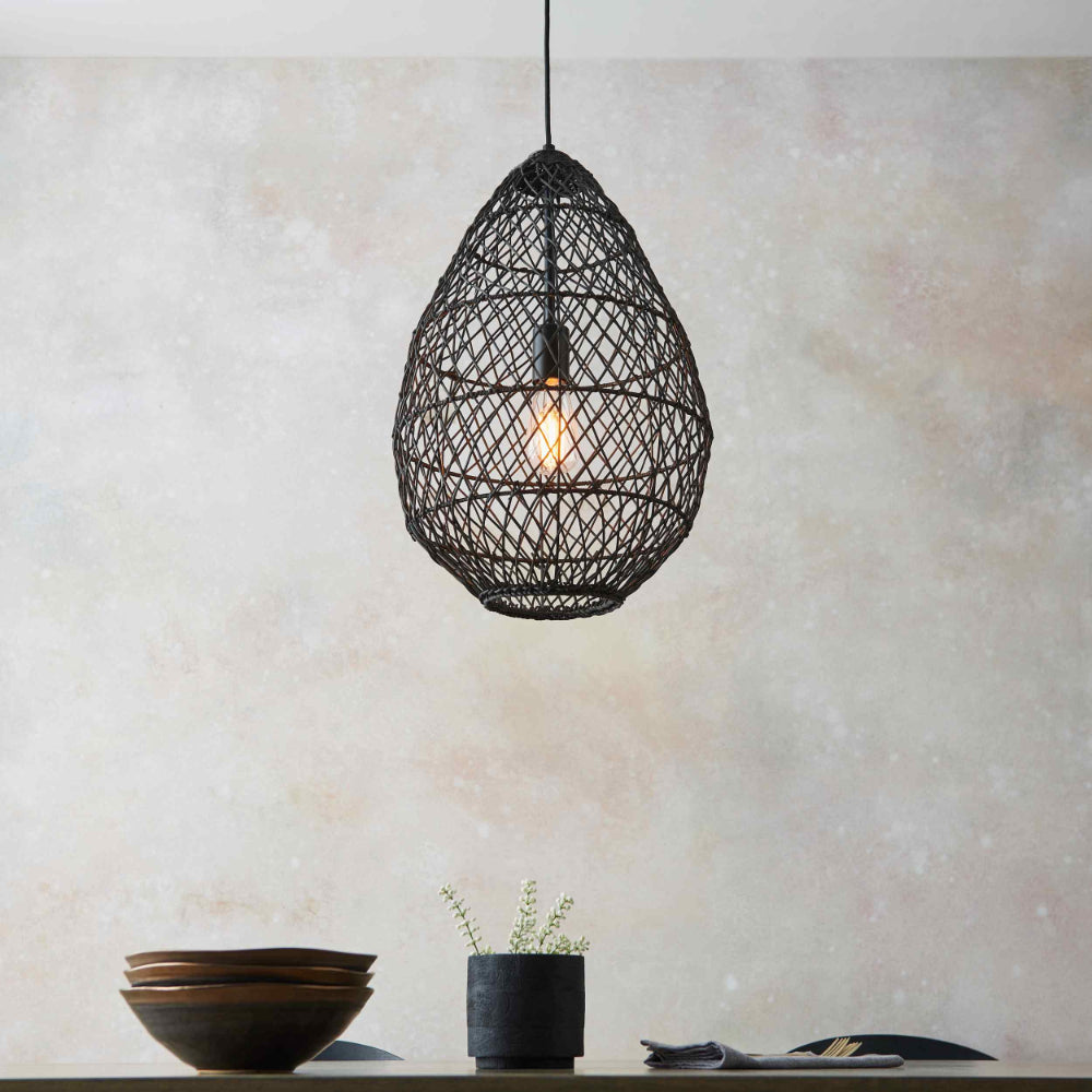 Novena Puente Single Pendant Light with Handmade Black Rattan Shade