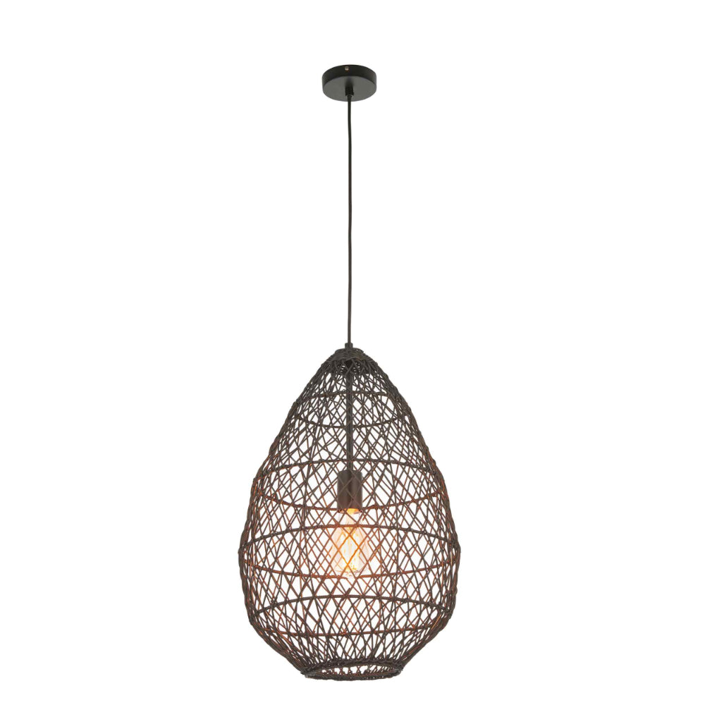 Novena Puente Single Pendant Light with Handmade Black Rattan Shade