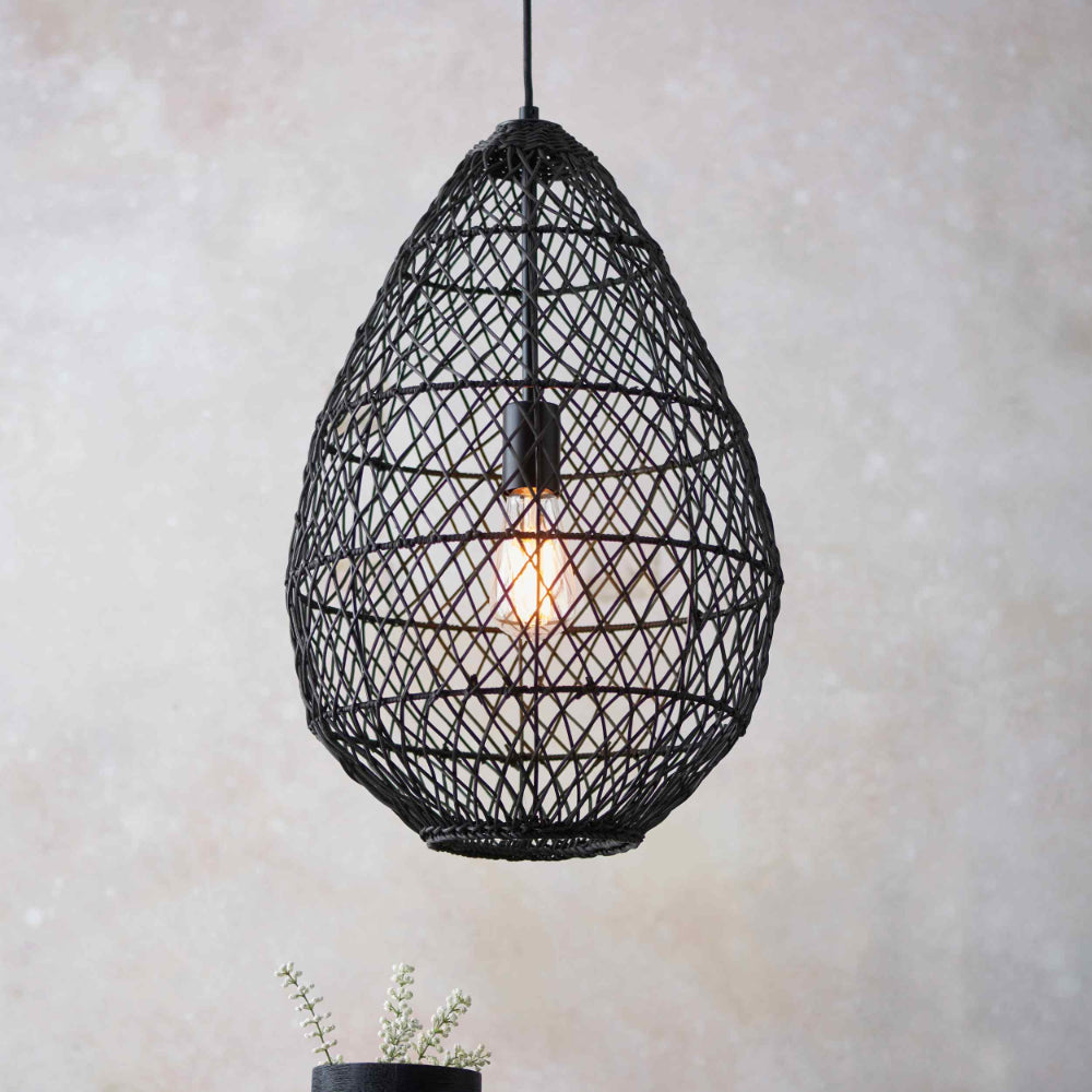 Novena Puente Single Pendant Light with Handmade Black Rattan Shade