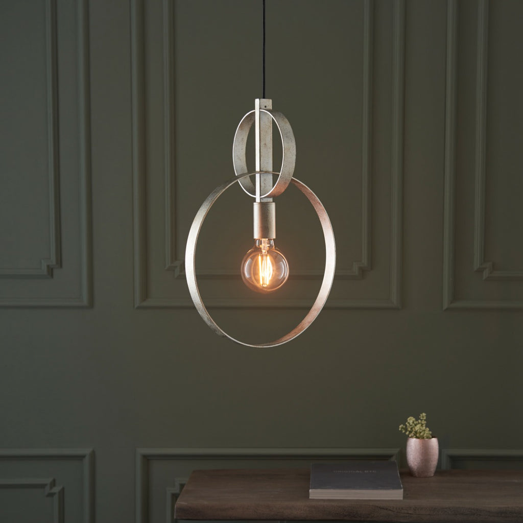 Novena Riba 1 Light Pendant Light Antique Silver Leaf