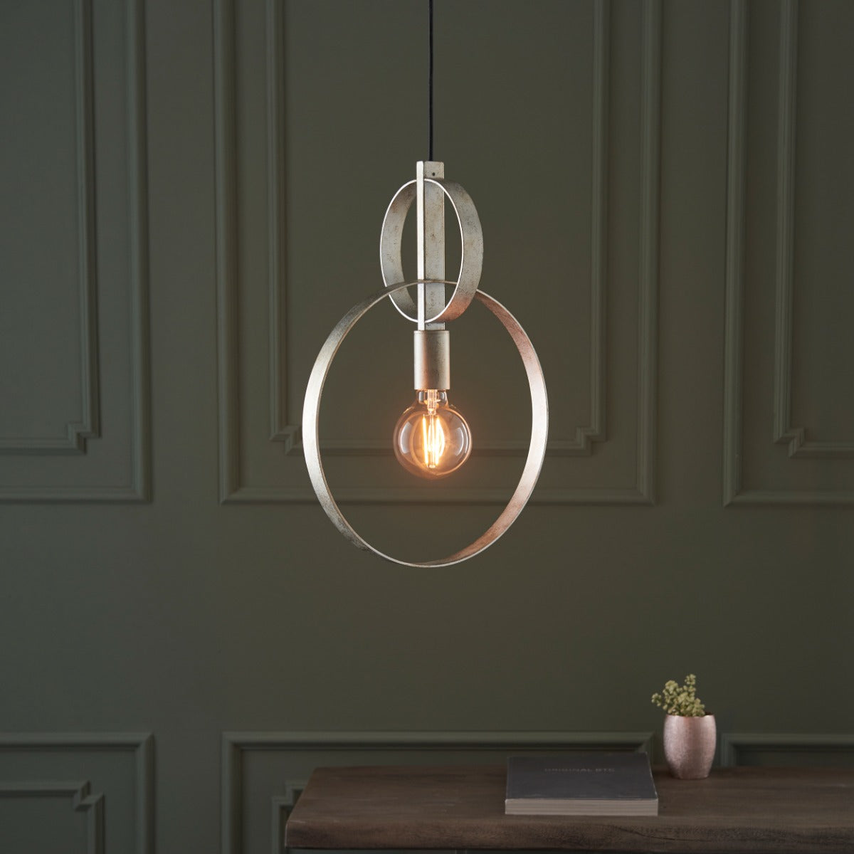 Novena Riba 1 Light Pendant Light Antique Silver Leaf