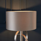 Novena Riba 1 Light Table Lamp Antique Silver Leaf Mink Satin Fabric Shade