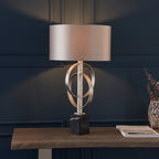 Novena Riba 1 Light Table Lamp Antique Silver Leaf Mink Satin Fabric Shade