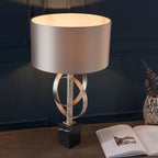 Novena Riba 1 Light Table Lamp Antique Silver Leaf Mink Satin Fabric Shade