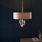 Novena Riba 3 Light Pendant Light Antique Silver Leaf Mink Satin Fabric