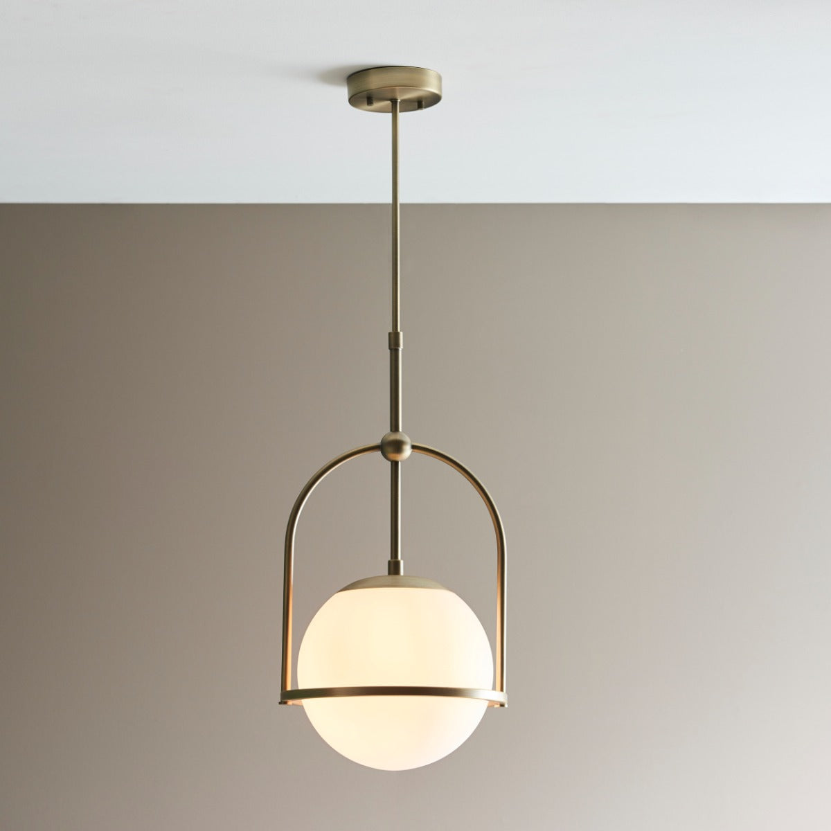 Novena Sobrado 1 Light Pendant Light Opal Glass in Matt Antique Brass Plate