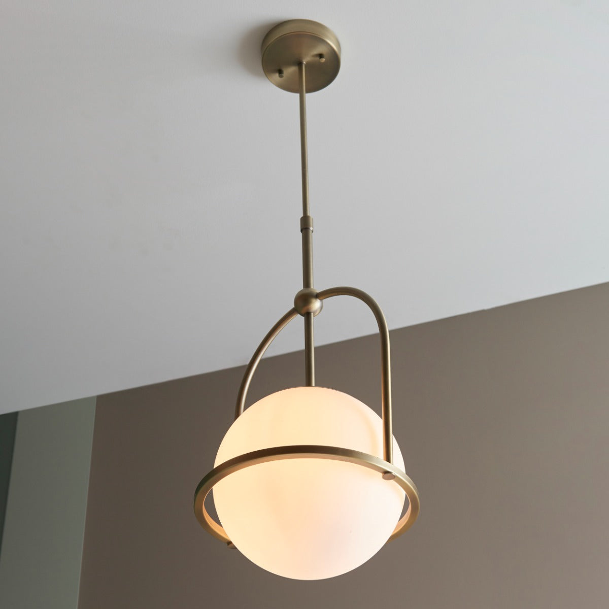 Novena Sobrado 1 Light Pendant Light Opal Glass in Matt Antique Brass Plate
