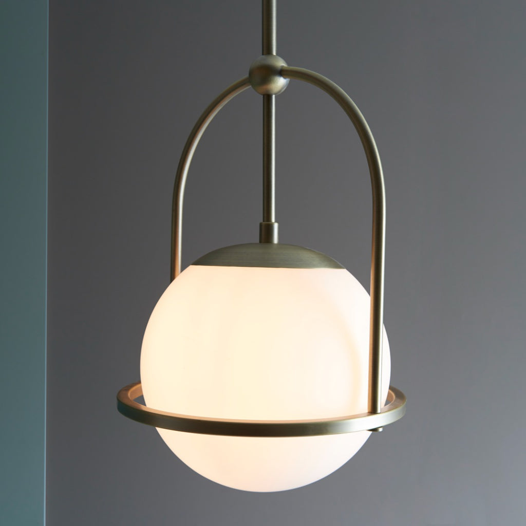 Novena Sobrado 1 Light Pendant Light Opal Glass in Matt Antique Brass Plate