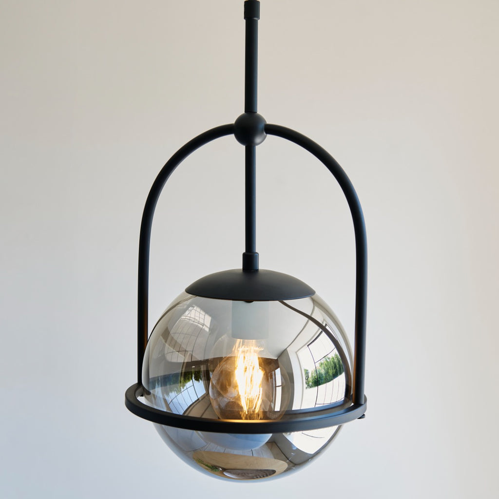 Novena Sobrado 1 Light Pendant Light Smoked Mirror Glass in Matt Black