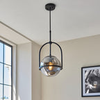 Novena Sobrado 1 Light Pendant Light Smoked Mirror Glass in Matt Black