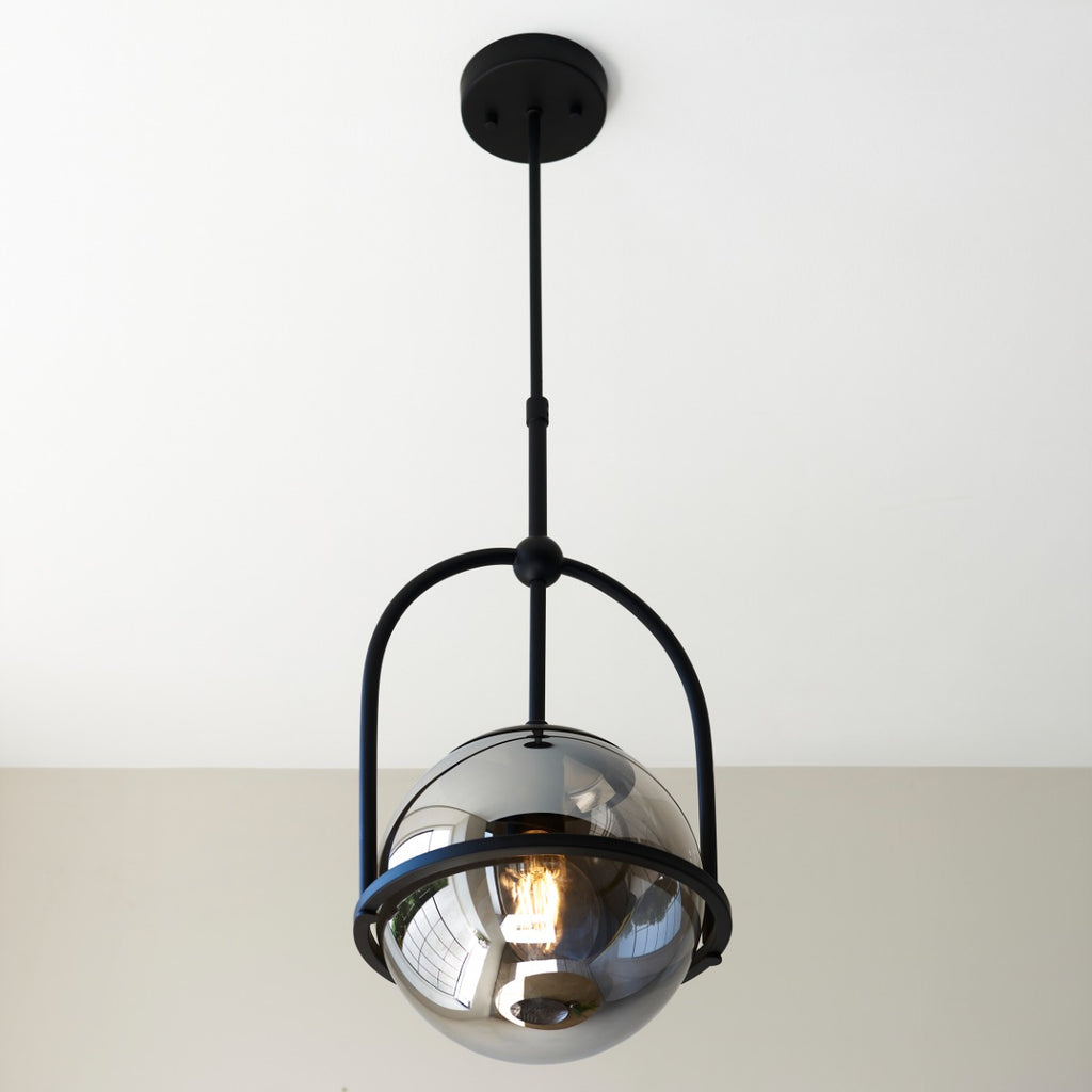 Novena Sobrado 1 Light Pendant Light Smoked Mirror Glass in Matt Black