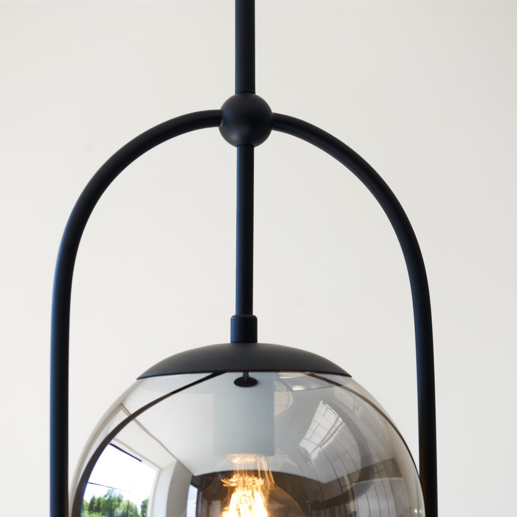 Novena Sobrado 1 Light Pendant Light Smoked Mirror Glass in Matt Black