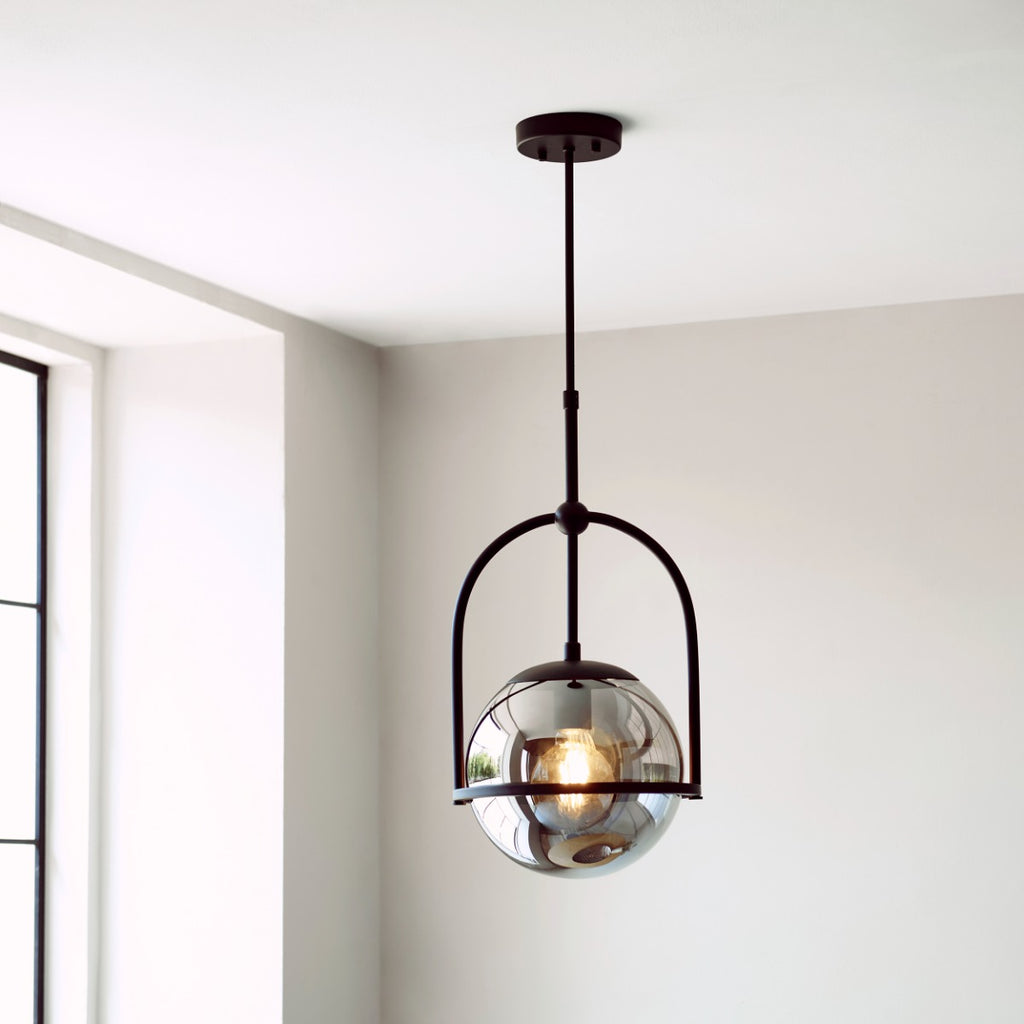 Novena Sobrado 1 Light Pendant Light Smoked Mirror Glass in Matt Black