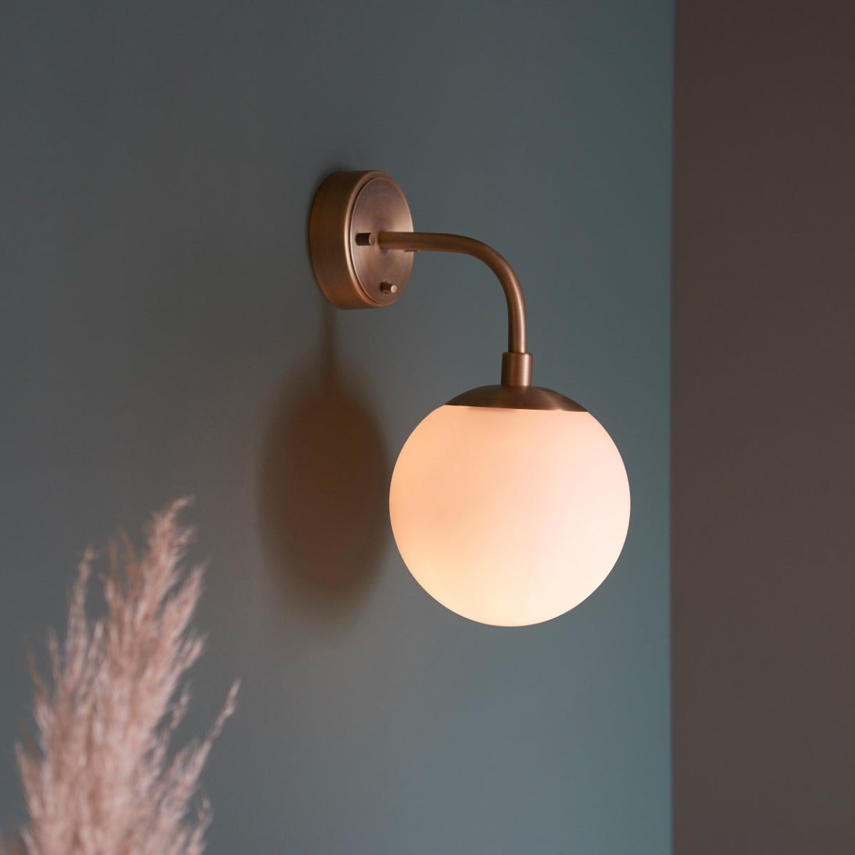 Novena Sobrado 1 Light Wall Light Opal Glass Antique Brass