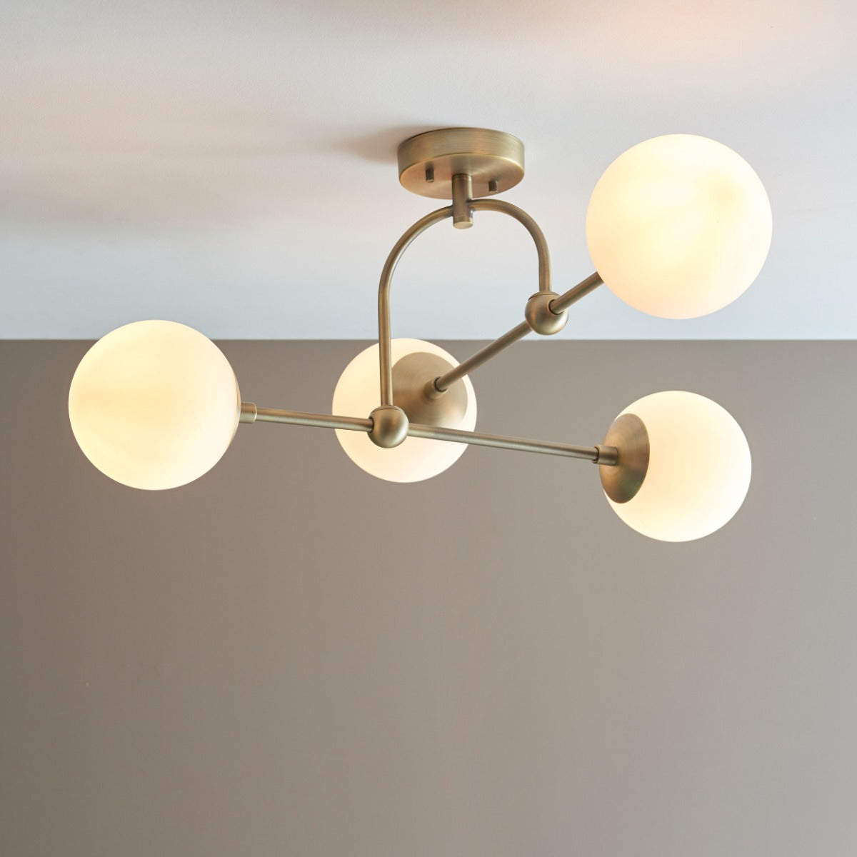 Novena Sobrado 4 Light Semi Flush Ceiling Light Opal Glass Antique Brass