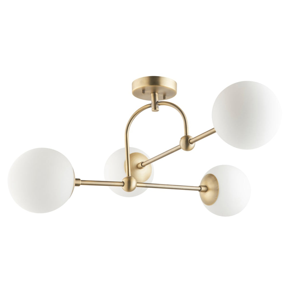 Novena Sobrado 4 Light Semi Flush Ceiling Light Opal Glass Antique Brass